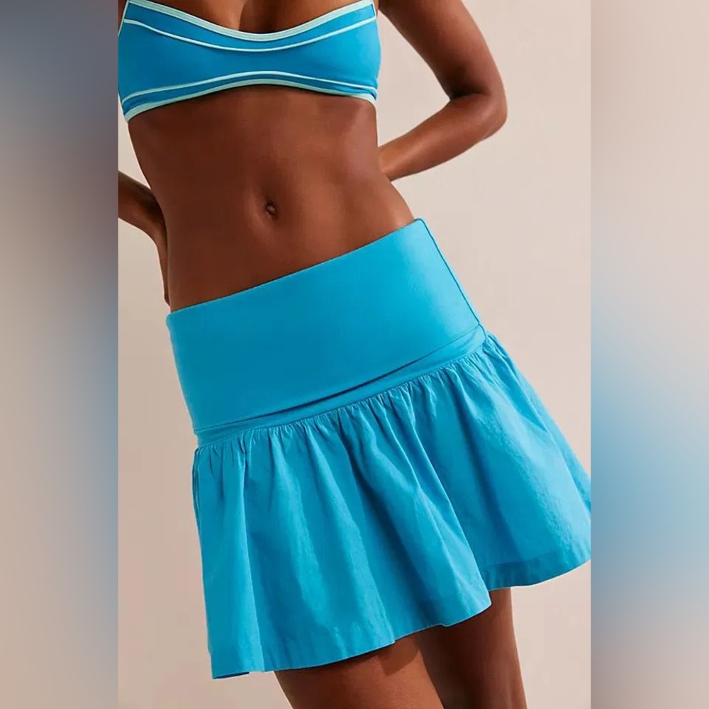 Free People Milos Drop-Waist Mini Skirt Blue NWT Size Large